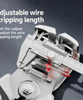 Close-up of adjustable wire stripping mechanism on Heavy Duty Automatic Wire Stripper And Crimping Pliers, highlighting precision settings.