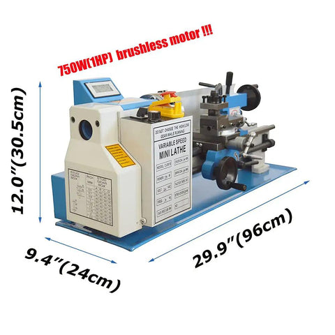 Heavy Duty Mini Metal Lathe Rigged Out With A Smooth One Horsepower Brushless Motor And Rock Solid Cast Iron Base, 29.9" x 12" x 9.4".