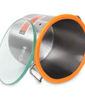 BACOENG 5-Gallon vacuum chamber with tempered glass lid, orange rim, and stainless steel body