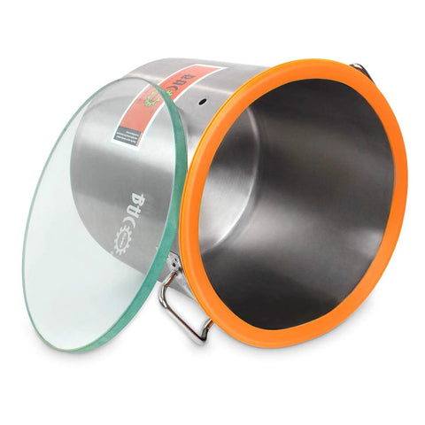 BACOENG 5-Gallon vacuum chamber with tempered glass lid, orange rim, and stainless steel body