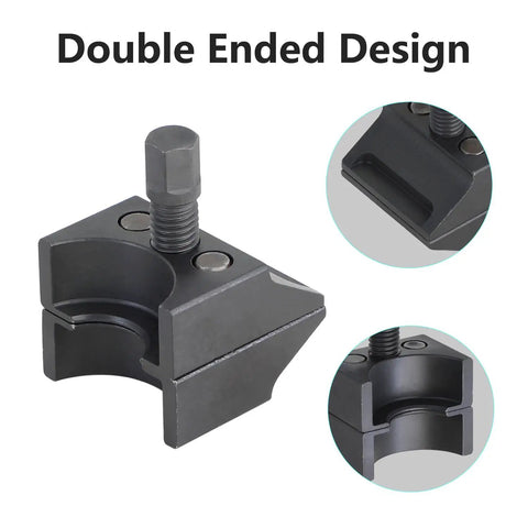 Close-up of Universal Suspension Strut Spreader Tool with Double Ended Hub Clamp for No Sweat Knuckle Separation and Strut Removal.