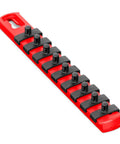 Eight Inch Socket Organizer with Nine And A Quarter Inch Twist Lock Clips for Standard and Metric Sockets, red finish
