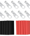 10 Pieces 6 Gauge 5/16 Inch Wire Connectors With Tinned Copper Ring Terminals and Heat Shrink Tubing in black and red