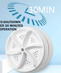 Hella Compact Mini Portable USB Washing Machine For Laundry And Dishes Ultrasonic Sink Turbo Washer showing auto-shutdown timer details on device
