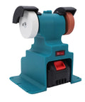 Jeffergarden 18V Cordless Mini Bench Grinder With Dual Batteries, 200W Power, 7000 RPM Speed For Precision Polish And Sharpening Tasks. Compact design with white and brown wheels.