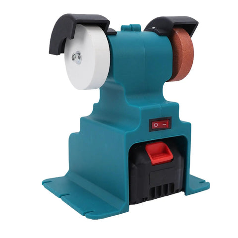 Jeffergarden 18V Cordless Mini Bench Grinder With Dual Batteries, 200W Power, 7000 RPM Speed For Precision Polish And Sharpening Tasks. Compact design with white and brown wheels.