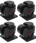 Built Different Heavy Duty Level Adjustable Roller Casters, 1100 Lb Capacity Machine Movers And Work Table Gliders, close-up of four black wheel casters.