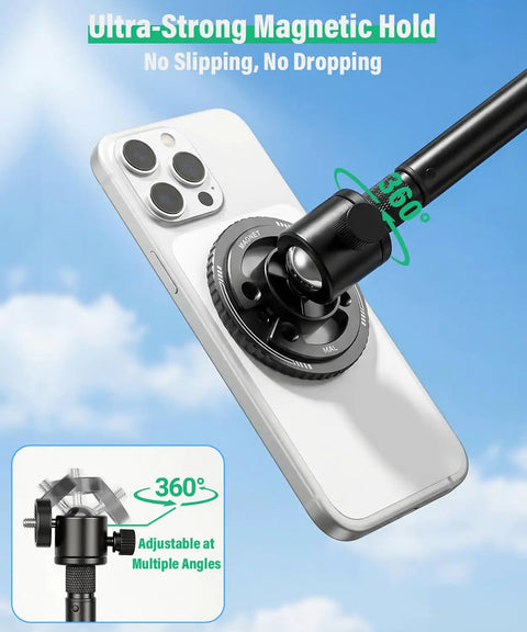Golf Tripod And Selfie Stick Kit for Real Swing Training and Recording with magnetic phone holder on iPhone.