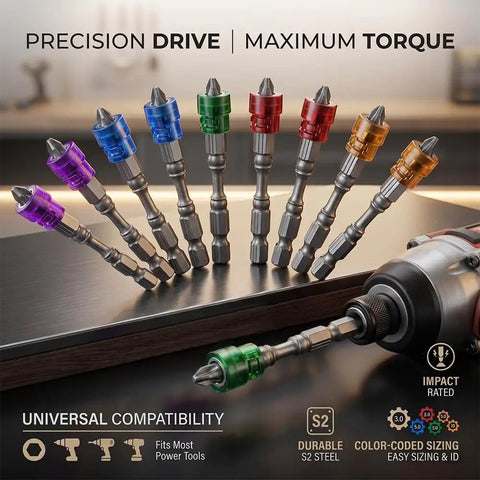 10Pc Magnetic Collar Phillips Cross Bit Set For Electric Drills And Cordless Drivers Quarter Inch Hex Shank in various colors