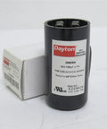 Built To Last Motor Start Capacitor 161 To 193 MFD 110V Round Molded Case Nonpolarized Electrolytic For Single Phase AC Motors That Resists Oil Dirt Moisture And Grease And Ready For Quick Starts And Easy Repairs black Dayton capacitor with box
