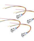 Lit Brightness Round LED Indicator Lights Prewired Common Cathode 10mm Panel Mount 3-6V multicolor, front angle view.