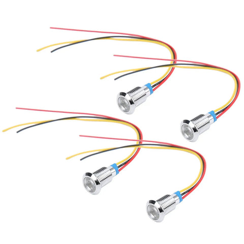 Lit Brightness Round LED Indicator Lights Prewired Common Cathode 10mm Panel Mount 3-6V multicolor, front angle view.
