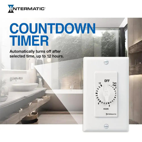 12 Hour Mechanical Timer For Lights And Appliances White No Power Needed Easy Install Energy Saving Control For Home Or Office Works With LED And CFL Bulbs installed on a bathroom wall