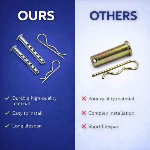 Clevis Pin 1/4 By 2-1/2 Inch With Hairpin Clip, Heavy Duty R Clip Cotter Pin, 2 Pack For Trailer Hitch And Equipment, Fits Most Clevis Pin Hitches, Lawn Mower Ready, Carbon Steel Construction To Withstand Bends And Wear, comparison of two pin styles with clips