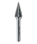 Pro Grade Double Cut Tungsten Carbide Burr Rotary File With One Quarter Inch Shank And One Half Inch Cutter Diameter Twenty Five Degree Pointed Cone For Die Grinder And Drill Bit Two And Three Quarter Inch Total Length