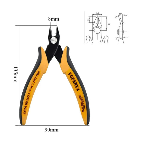 5 Pack Flush Cutters For Wire And Cable Cutting With Soft Grip Anti Slip Handles Ultra Sharp Heat Treated Carbon Steel Side Cutters Internal Spring Copper Wire Up To 16 Gauge Heavy Duty Beast Snips Set In Yellow And Black shown with dimensions
