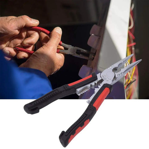 7 In 1 Pro Grade Workhorse Multifunction Needle Nose Pliers Wire Stripping Tool With Cutting Crimping Clamping And Nut Handling For Electrical Work Automotive Repairs And DIY Projects In Premium Chrome Vanadium Steel used on wiring