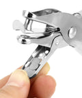 Close-up of metal single hole punch with confetti storage, part of 24 Pack One Quarter Inch Single Hole Puncher Set With 5 Sheet Capacity