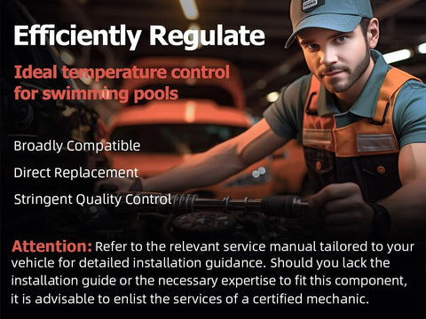 Pool heater thermal regulator and manifold bypass valve kit in workshop; mechanic in orange vest.