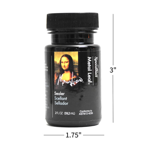 Front view of Speedball Mona Lisa metal leaf sealer, clear water-based sealant, 2 oz bottle.