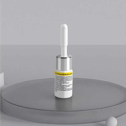 Windshield Crack Repair Kit for Cars, Quick Glass Fix Tool for Auto Glass on a gray circular stand