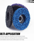 Pro Grade Four Five Inch Angle Grinder Stripping Discs for Swift Paint Rust And Oxidation Removal Featuring Tough Fiber Mesh Base and Aggressive Resin Grits Three Pack Set, multi-colored discs.