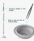 2 In 1 Toilet Plunger And Brush Set With Holder showing tweezers in handle and rubber suction components in grey