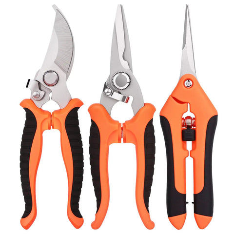 3 Pack Garden Shears Set Stainless Steel Pruning Scissors For Gardening Flowers Fruits And Trees With Ergonomic One Hand Handles
