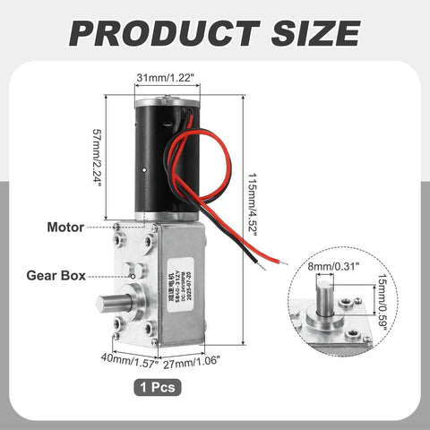 24V high torque worm gear motor size specifications