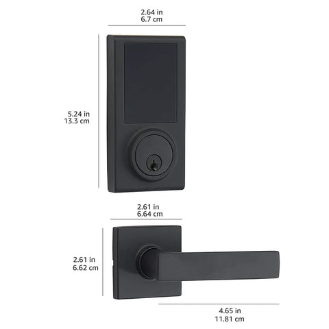 Keyless Touchscreen Deadbolt Lock With Passage Lever Matte Black Finish, dimensions, ANSI Grade 3 security