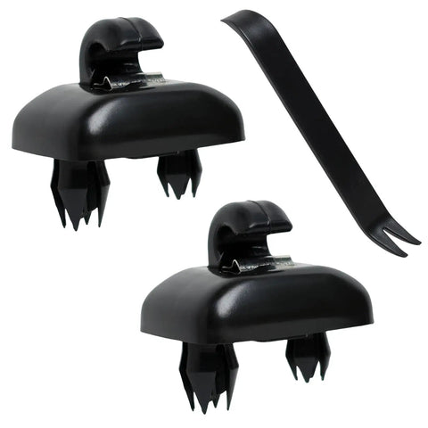 Audi Sun Visor Clip Replacement For Q5 And More, set of 2 black ABS interior clips with installation tool, front view