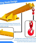 Hella Tough 11000 Pound Forklift Jib Boom Crane With Fully Telescopic Arm And Truss Hoist Hook design detail and lifting hook close-up.