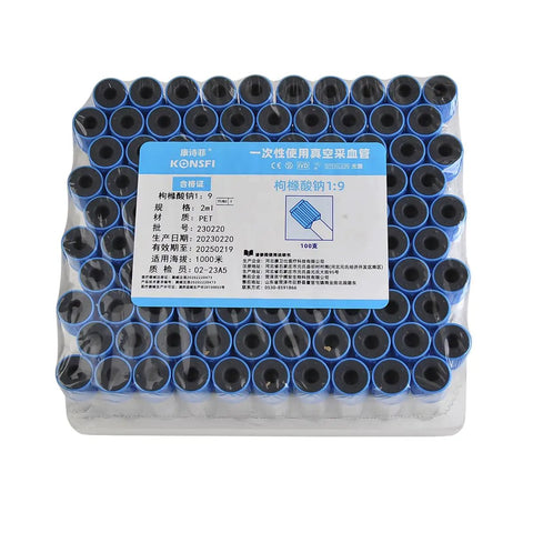 Veterinary Lab Vacuum Blood Collection Coagulation Tubes With Buffered Sodium, 2ml Capacity, Blue, 100pcs Pack, top view
