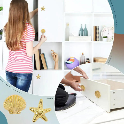 Slap These Killer Gold Cabinet Knobs Onto Your Dresser Or Vanity For An Instant Coastal Vibe Upgrade This Twelve Piece Hardware Set Features detailed starfish and seashell designs.