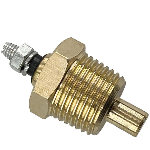 Brass engine coolant temperature sensor ECT310; side view with hex nut and threaded body