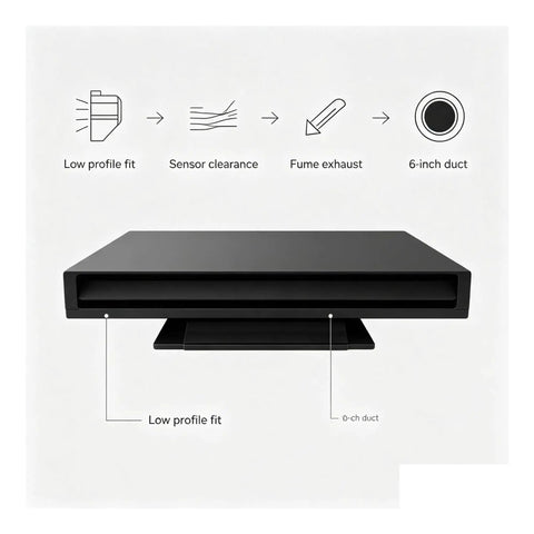 Straight Flow Under Garage Door Vent With Heavy Duty 6 Inch Duct Adapter For No Fuss Workshop Fume Exhaust And Quick Fit Sensor Safe Airflow Ventilation with low profile design