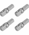 Four Piece One Quarter Inch Square Drive Socket Adapters Set For Impact Drivers And Drills, One Inch Long Extensions
