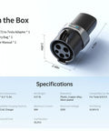 Top Shelf J1772 To Tesla Charging Adapter Up To 80A Fast Electric Connector for Model 3 Y X S Cybertruck, specifications and dimensions.