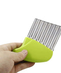 Green BokWin 5-blade waffle fry cutter with stainless steel blades, handheld