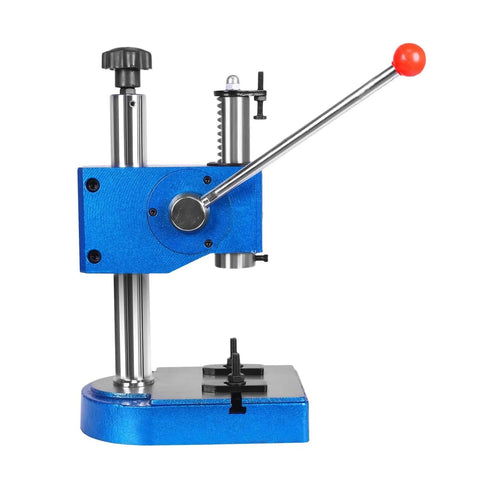 Built Like A Tank Desktop Arbor Press, 0.5 Ton Heavy Duty Cast Iron Manual Stamping Press, side view with colorful design.
