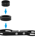 Assembly diagram of Bike Handlebar Extender Aluminum Alloy Double Clamp Mount Space Saver with rings and bracket.