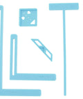 Six Piece Bookbinding Template Kit For Scrapbooking Beginners, Stencil And Cutter Guide Set, blue plastic templates on display