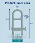 Product dimensions image of Heavy Duty Clamp On Bathtub Grab Bar Featuring Snap Fit Solid Steel Mounting Design.