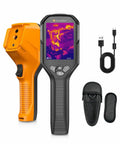 GT27D WiFi Thermal Camera with IR and Visible Light 640x480 High Resolution Real Time Imaging UIRA IR Enhanced Sensor for Pro Grade Temperature Readouts Hotspot Detection and Hidden Defect Scanning, handheld view with cable and case