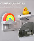 Rainbow Night Light Plug In With Dusk To Dawn Sensor, 0.5W LED Nursery Nightlight For Kids, smile emoji design on wall outlet