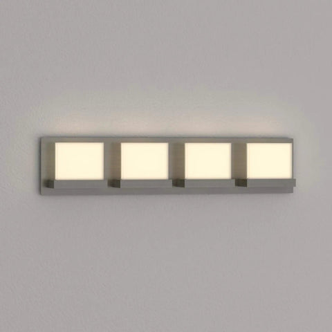 Alberson 4 Light Brushed Nickel LED Bath Bar Light Modern Vanity Fixture with sleek lines mounted on wall