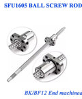 Rolled Ball Screw SFU1605 with nut end, machined BK BF12 support, visible flange-nut, CNC linear motion part for high precision.
