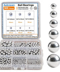 900 Piece Stainless Steel Precision Balls Set With Size Assortment One Quarter Inch Seven Thirty Seconds Inch Three Sixteenths Inch Five Thirty Seconds Inch One Eighth Inch Three Thirty Seconds Inch Go To Gear For Motorcycle And Bike Bearings Drawer in clear plastic case