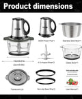 Three Speed Electric Food Processor With Meat Grinder And Veggie Chopper For Baby Food Maker 300 Watt Power Quiet Operation shown with components