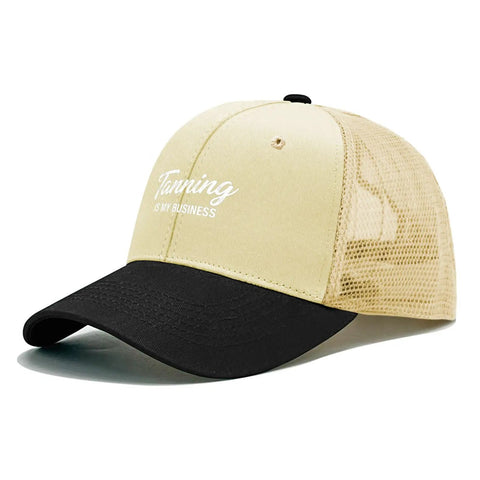Spray Tan Inspired Dope Cool Hats For Men And Women Versatile Breathable Trucker Cap With Adjustable Buckle, front view.